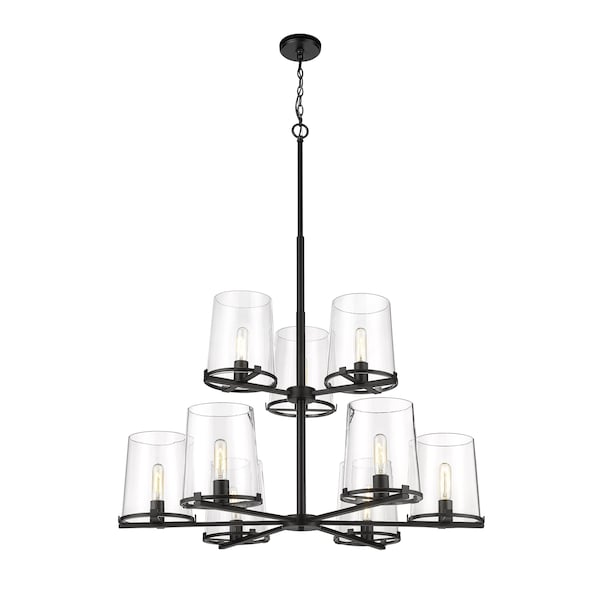 Z-Lite Callista 9 Light Chandelier, Matte Black & Clear 3032-9MB - main